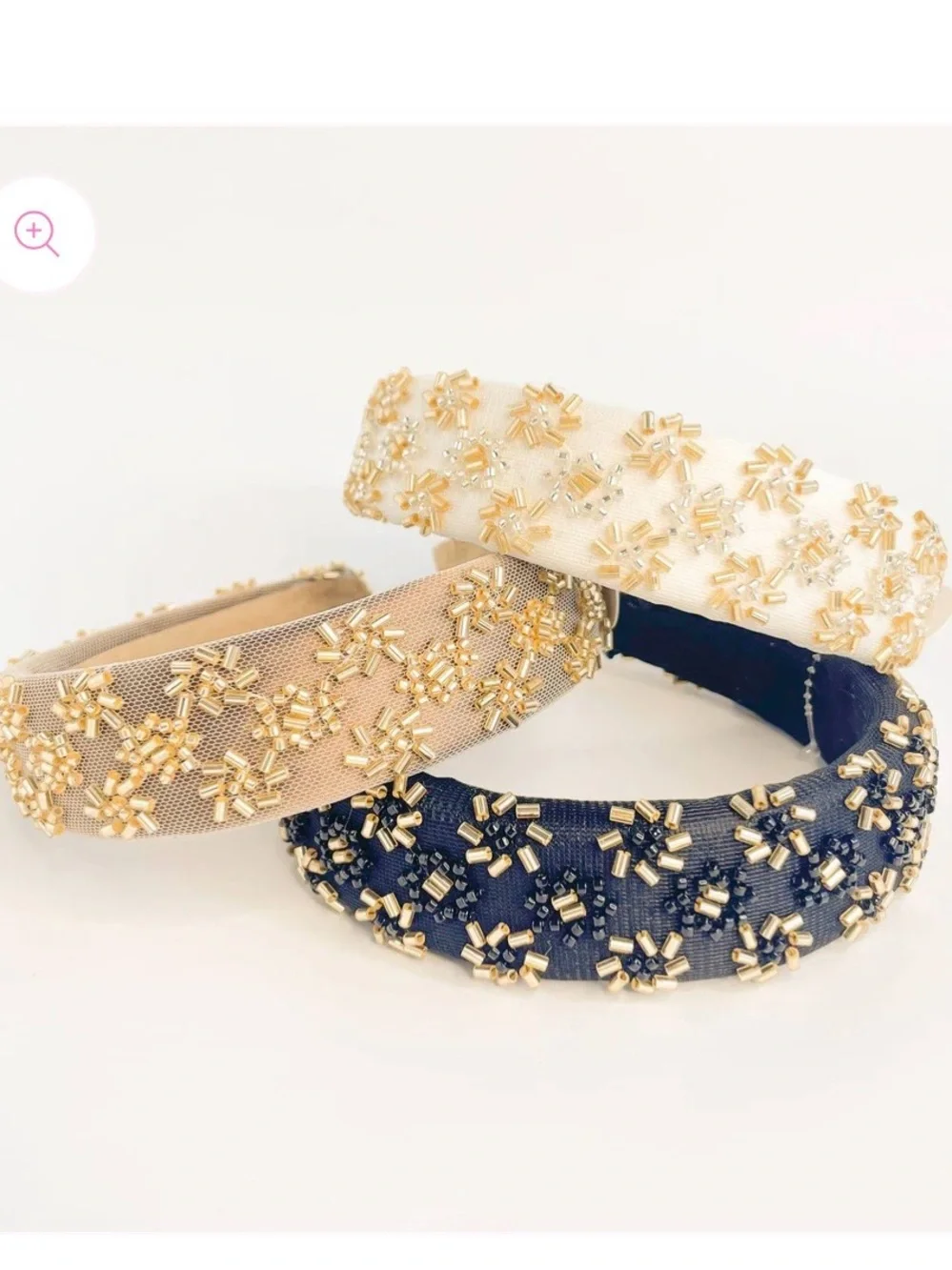 Embellished Beaded Padded Headband - Black, Beige, Ivory